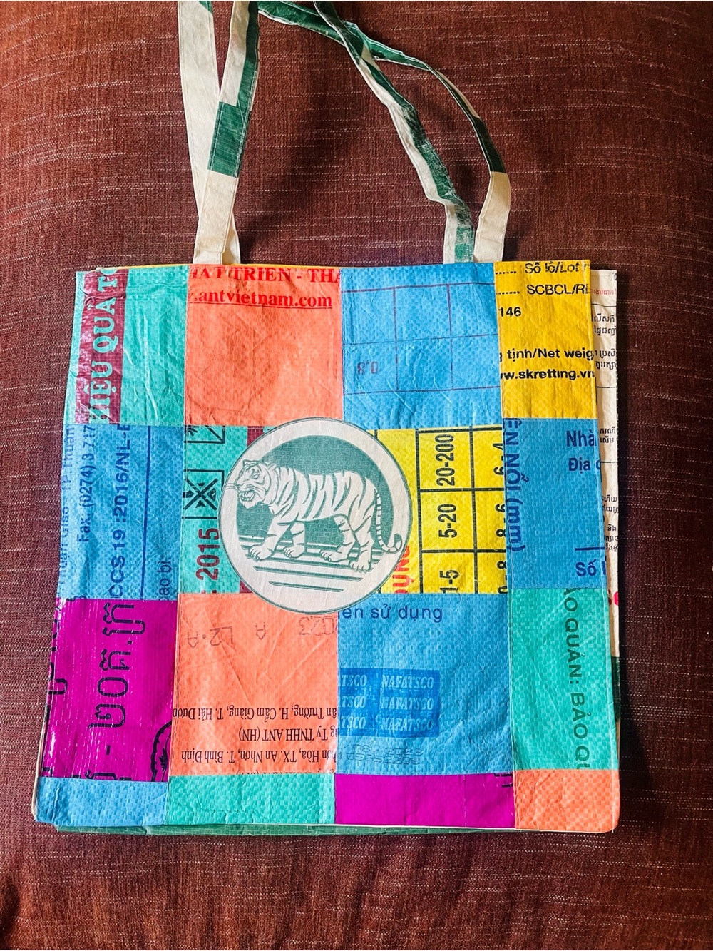 Colorful Patchwork Recycled Tote Bag - Multicolor made in Cambodia